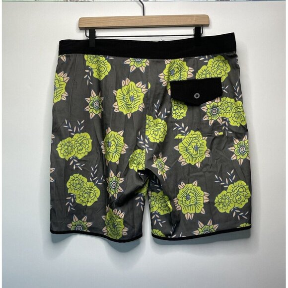 LOST Shorts Mens Black Drawstring Outdoor Beach Floral Hawaii Gray Lime Green 36 - Picture 3 of 7